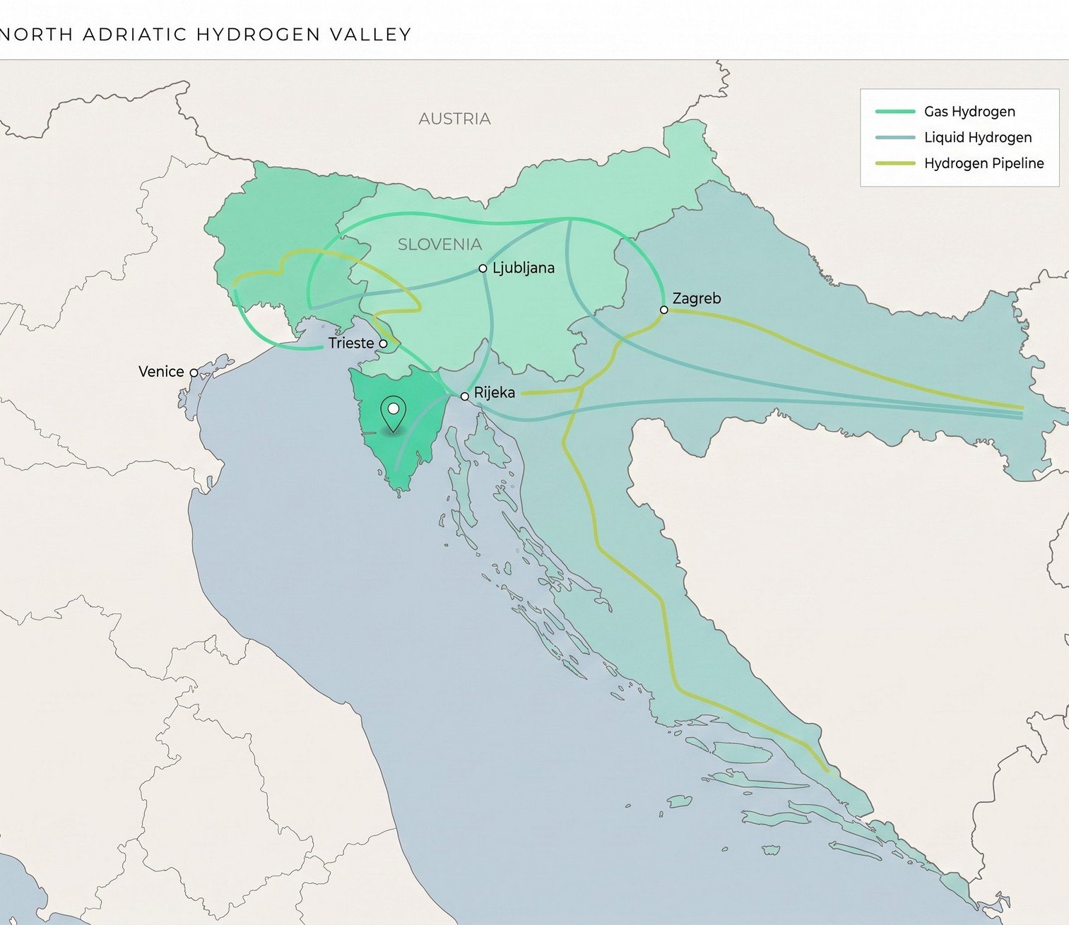 Map of the North Adriatic hydrogen valley with the site location marked